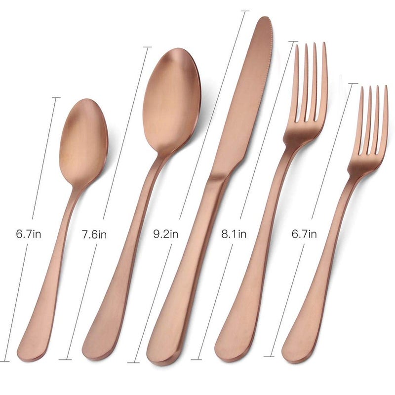 sharecook Matte Rose Gold Silverware Set , Satin Finish 20-Piece Stainless Steel Flatware Set with Round Edge,Kitchen Utensil Set Service for 4 , Dishwasher Safe - Image 2